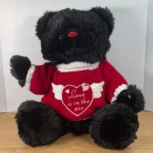 Dan Dee Love Is In The Air Black Bear Plush w Red Sweater Valentines Teddy Bear